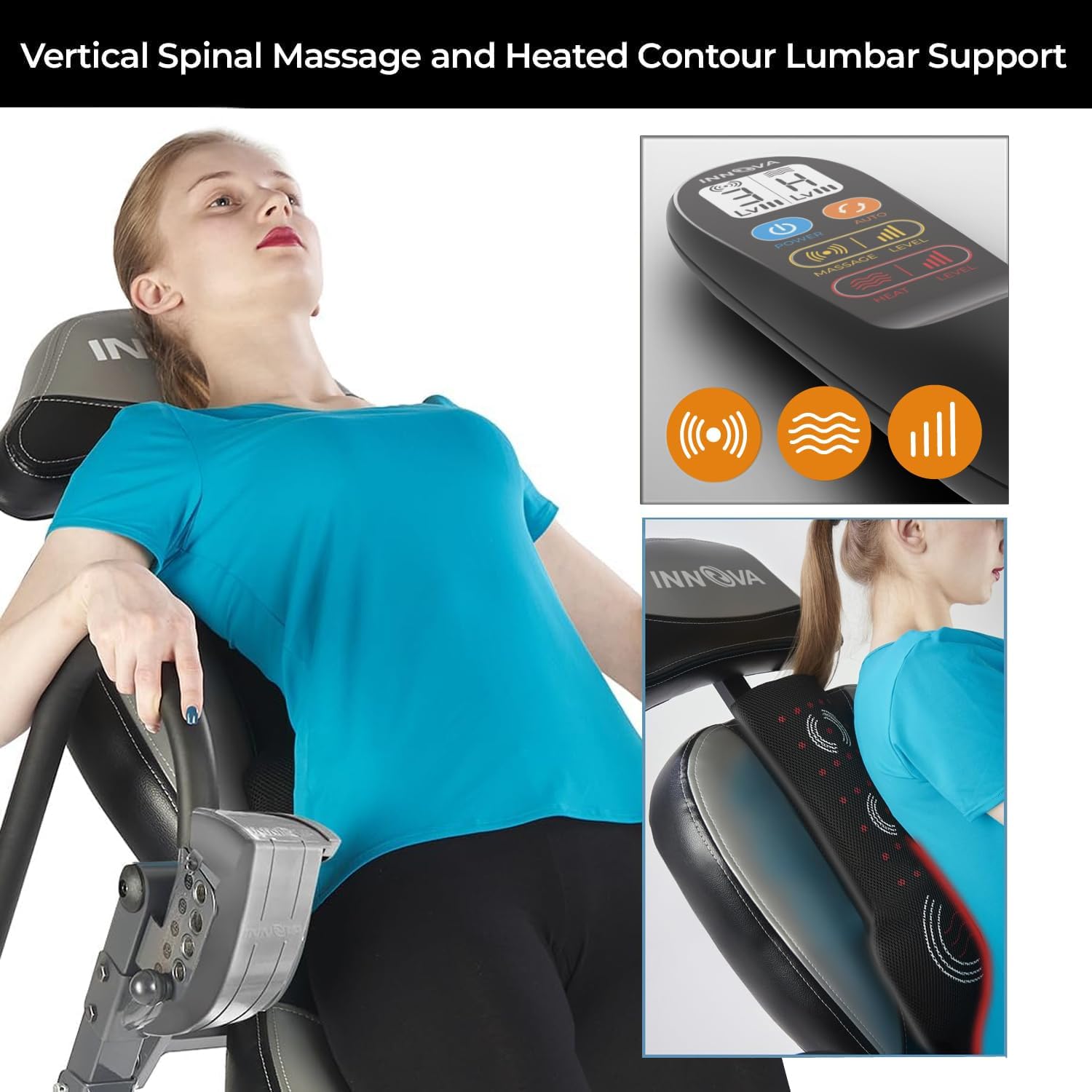 Innova Heat + Massage Inversion Table — Six (6) Position Adjustable Pin System With Added
