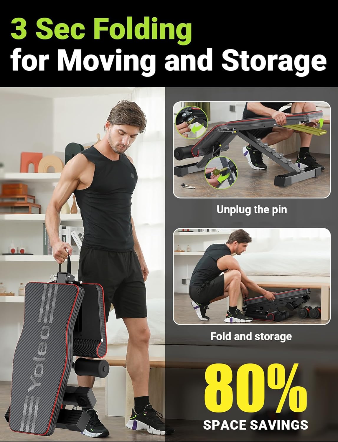 YOLEO Adjustable Weight Bench — 13" Wide Seat & 28" Backrest Built for Real Reps