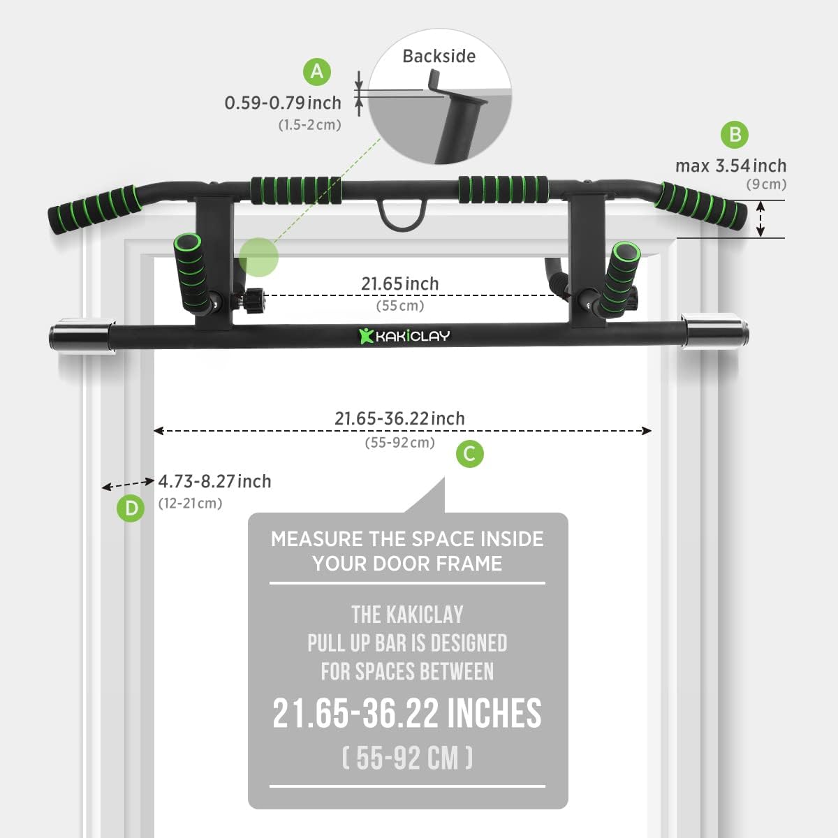 KAKICLAY Multi-Grip Pull-Up Bar — The distance between the two "hook " is