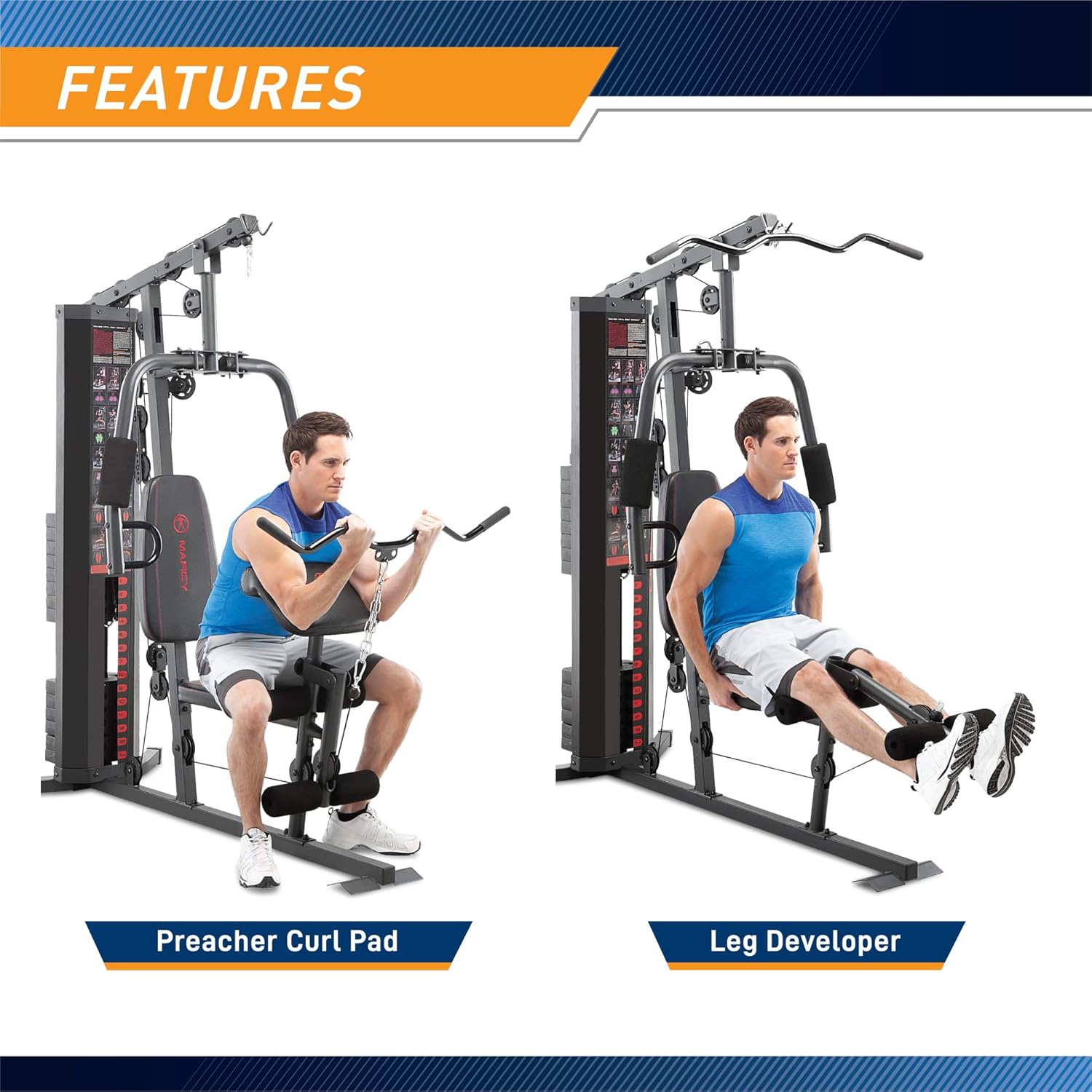 Marcy 150lb Stack Home Gym — Removeable Curl Pad