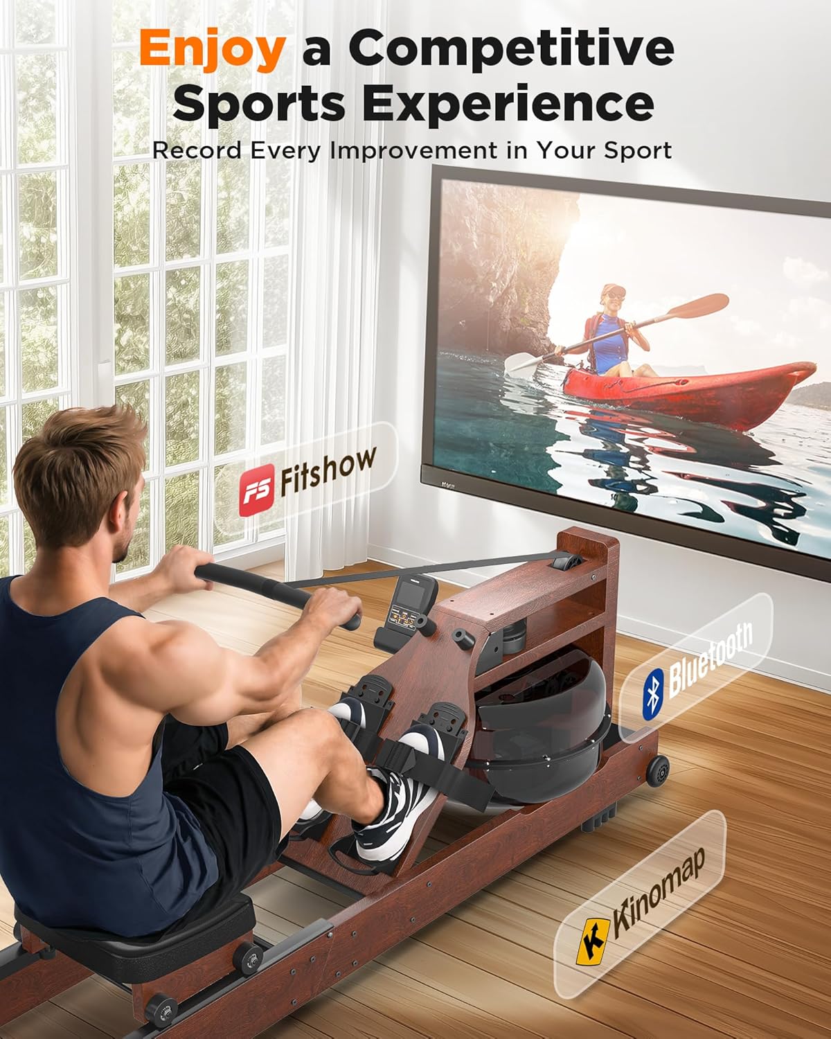 YOSUDA Water Rowing Machine — 25% Thicker Solid Wood