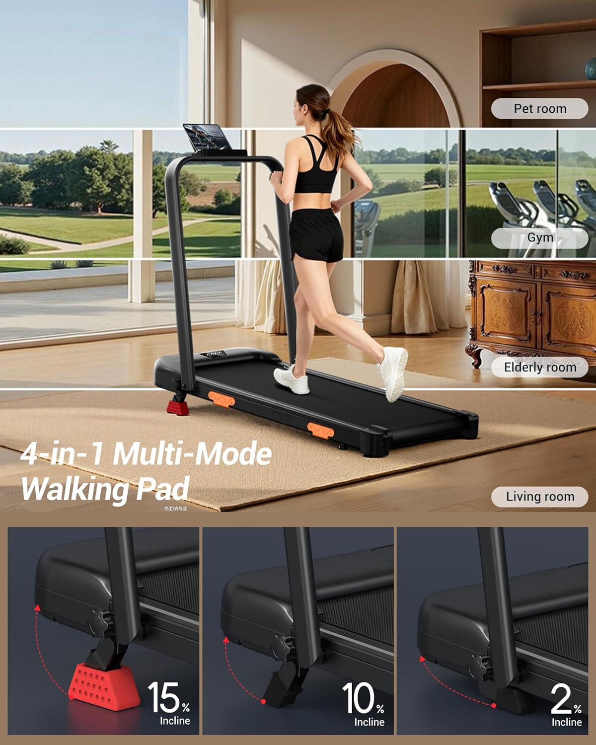 LONTEK 3-in-1 Walking Pad — Walking Pad Treadmill with Incline